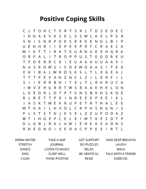 Positive Coping Skills Crossword Puzzle