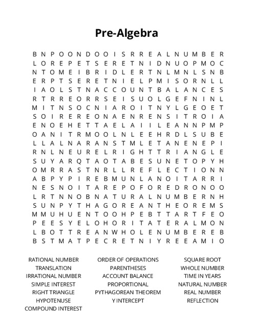 Pre-Algebra Crossword Puzzle
