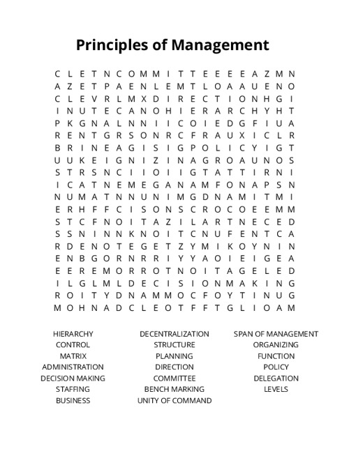 Principles of Management Crossword Puzzle