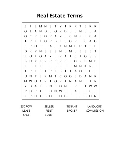 Real Estate Terms Crossword Puzzle