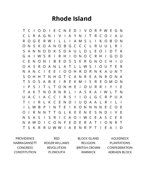 Rhode Island Crossword Puzzle