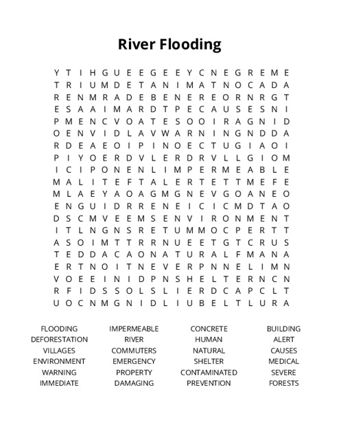 River Flooding Word Search Puzzle