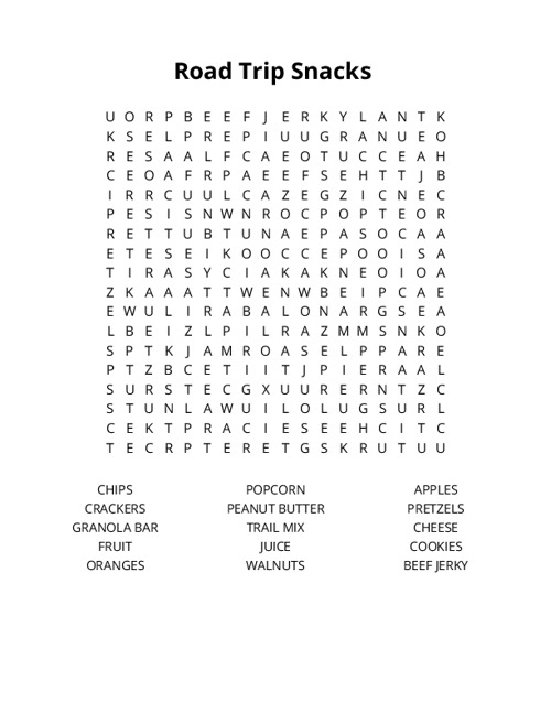 Road Trip Snacks Crossword Puzzle