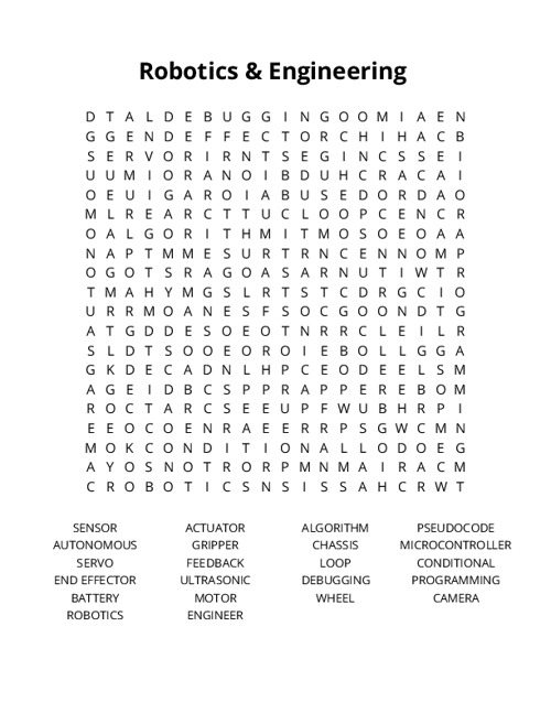 Robotics & Engineering Word Search Puzzle