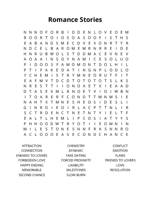 Romance Stories Crossword Puzzle