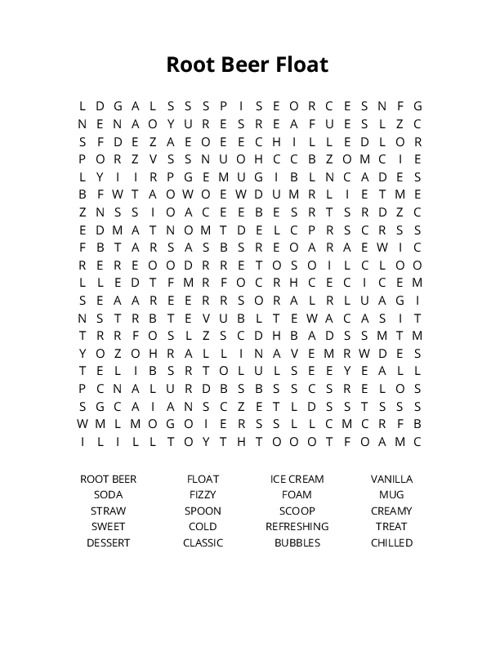 Root Beer Float Word Search Puzzle
