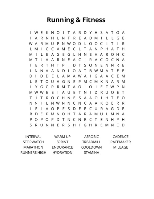 Running & Fitness Crossword Puzzle
