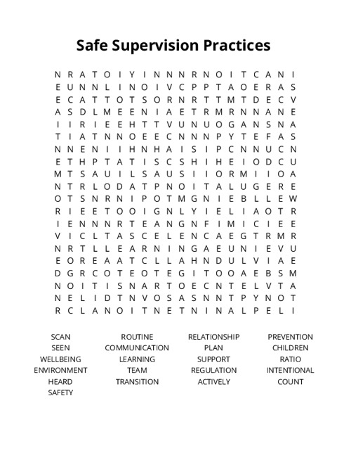 Safe Supervision Practices Word Search Puzzle