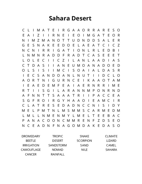 Sahara Desert Crossword Puzzle
