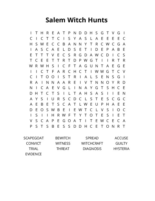 Salem Witch Hunts Crossword Puzzle