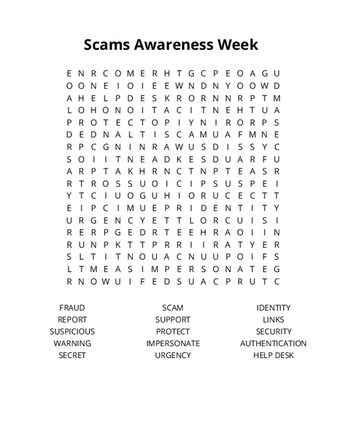 Scams Awareness Week Crossword Puzzle