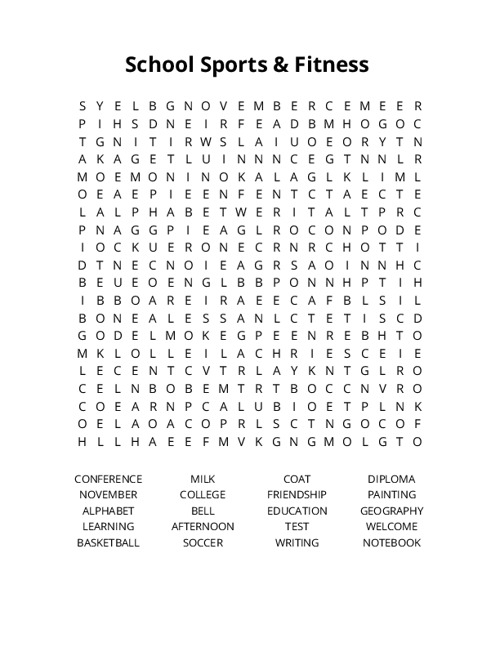 School Sports & Fitness Crossword Puzzle