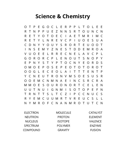 Science & Chemistry Word Search Puzzle