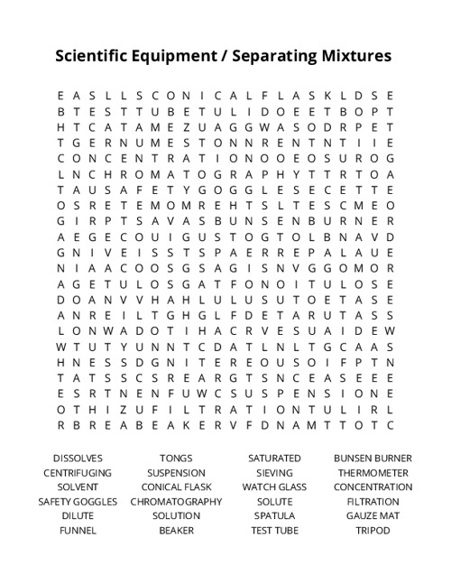 Scientific Equipment / Separating Mixtures Crossword Puzzle