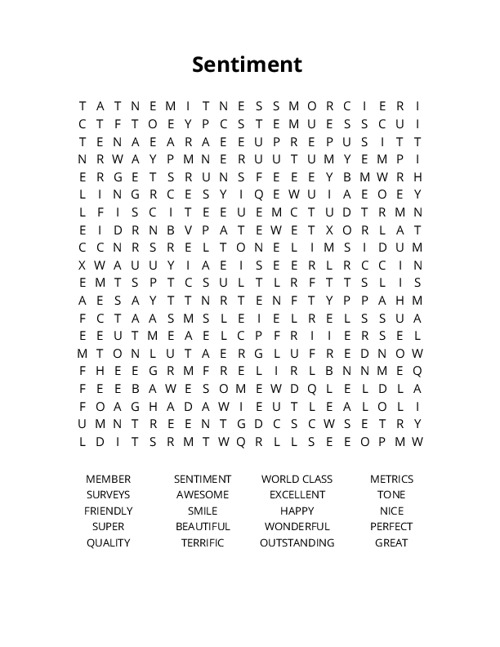 Sentiment Crossword Puzzle