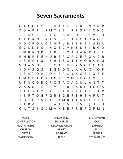 Seven Sacraments Word Search Puzzle