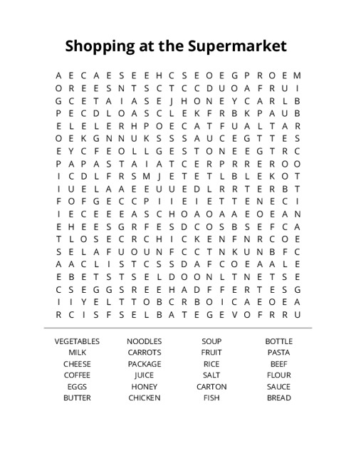 Shopping at the Supermarket Word Search Puzzle