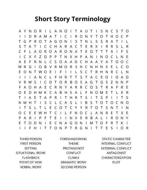 Short Story Terminology Crossword Puzzle