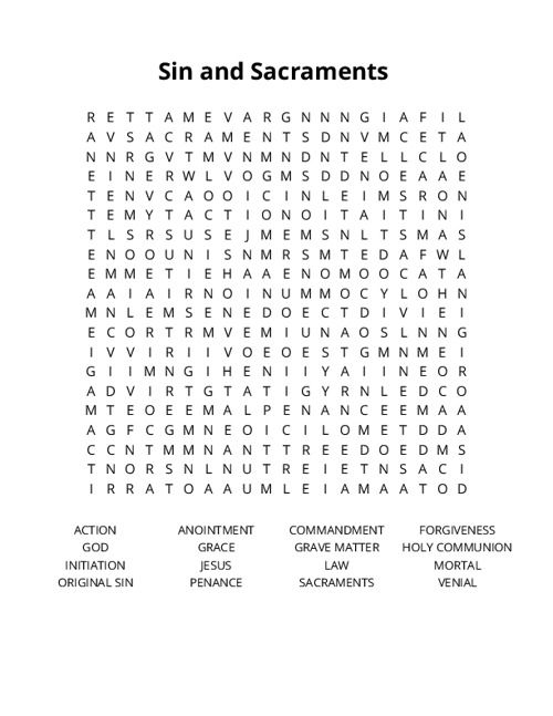 Sin and Sacraments Crossword Puzzle