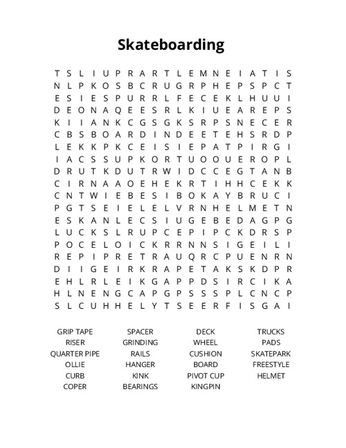 Skateboarding Word Search Puzzle
