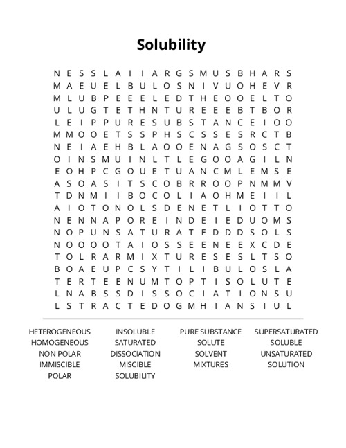 Solubility Word Search Puzzle