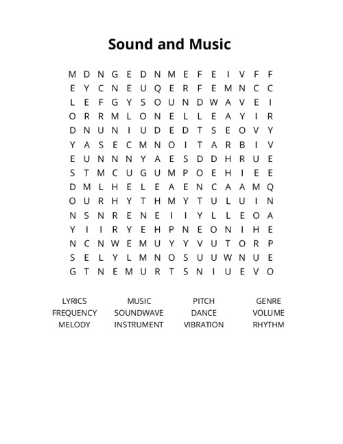 Sound and Music Word Search Puzzle