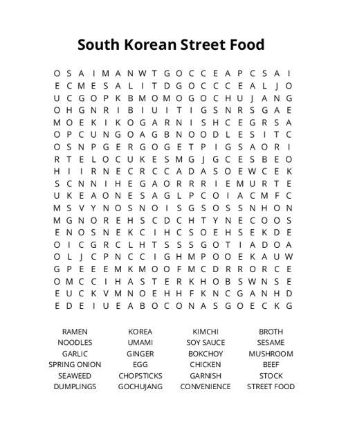 South Korean Street Food Crossword Puzzle