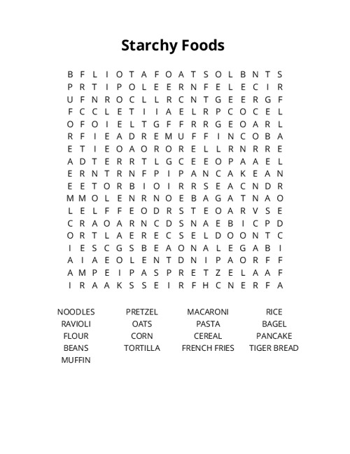Starchy Foods Crossword Puzzle