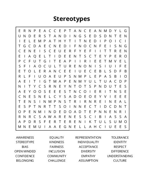 Stereotypes Word Search Puzzle