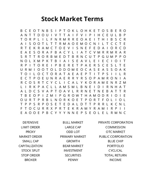 Stock Market Terms Crossword Puzzle