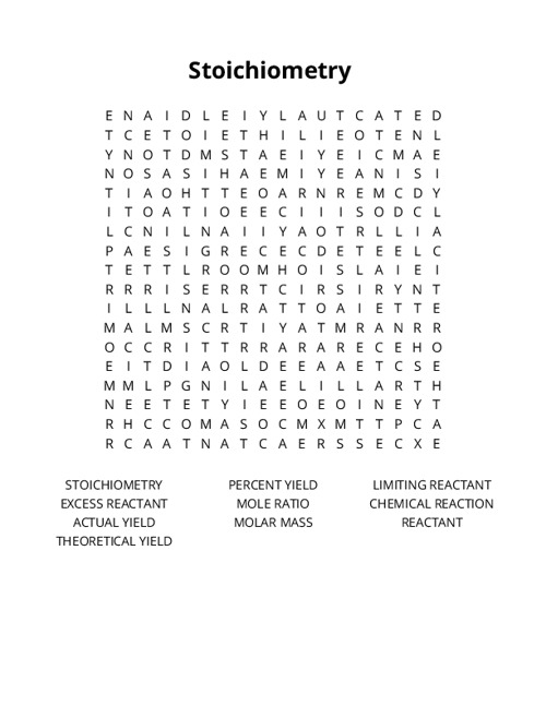 Stoichiometry Crossword Puzzle