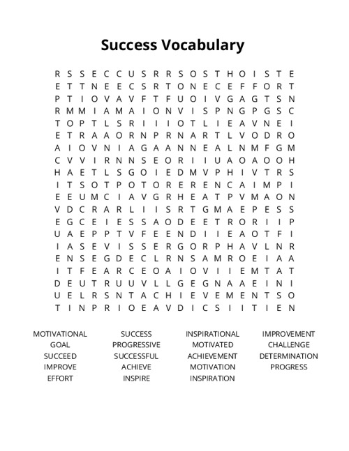 Success Vocabulary Word Search Puzzle