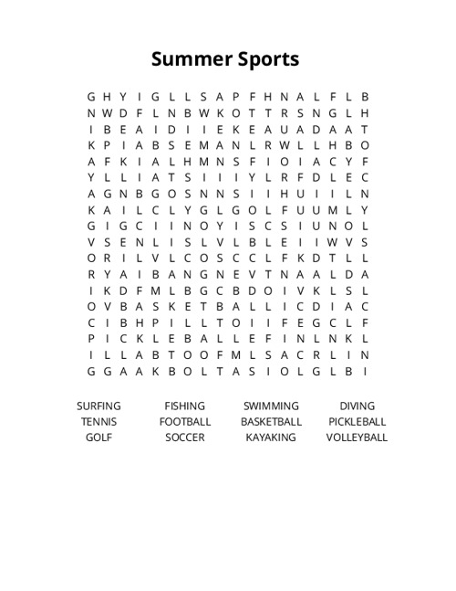 Summer Sports Crossword Puzzle