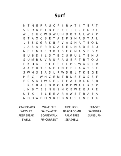 Surf Crossword Puzzle
