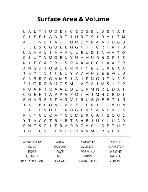 Surface Area & Volume Crossword Puzzle
