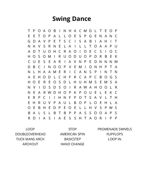 Swing Dance  Word Search Puzzle