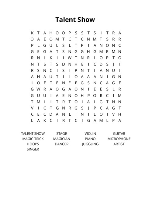 Talent Show Crossword Puzzle