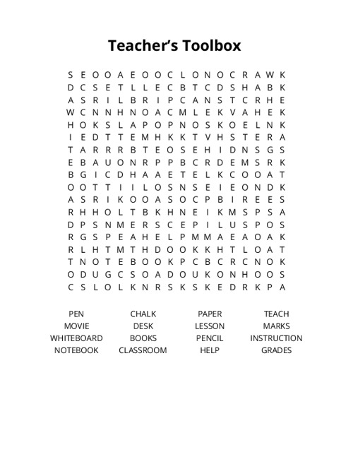 Teacher’s Toolbox Word Search Puzzle