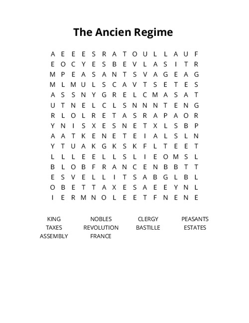The Ancien Regime Crossword Puzzle