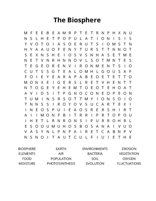 The Biosphere Crossword Puzzle