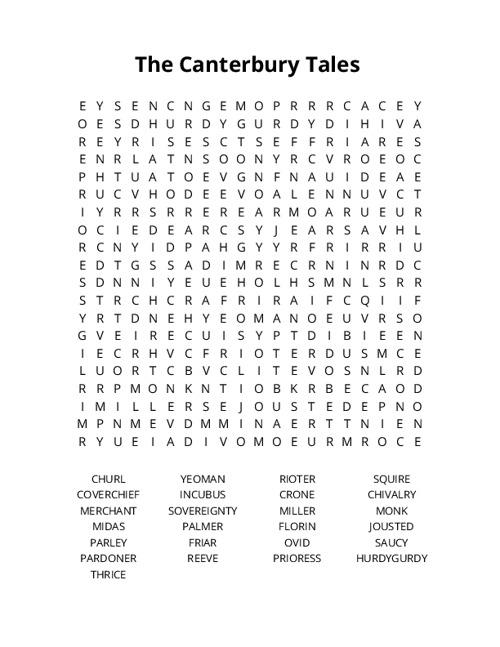 The Canterbury Tales Word Search Puzzle