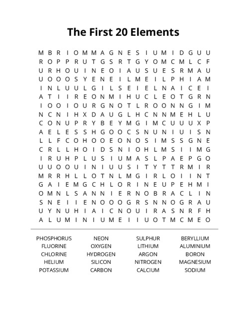 The First 20 Elements Crossword Puzzle