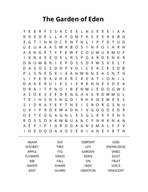 The Garden of Eden Word Search Puzzle