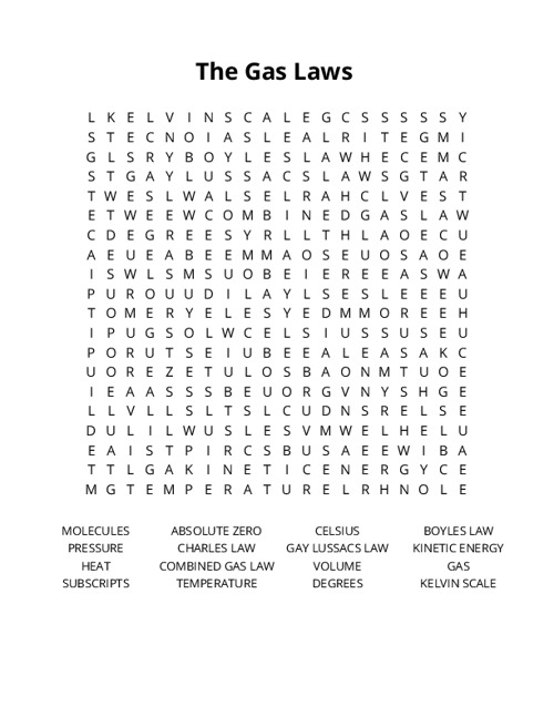 The Gas Laws Crossword Puzzle