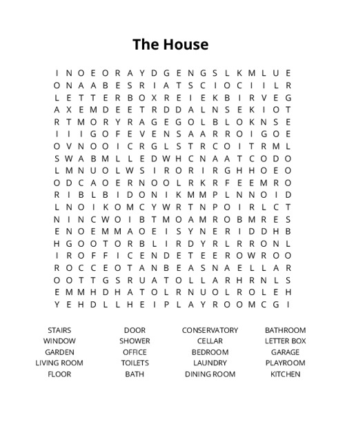 The House Word Search Puzzle