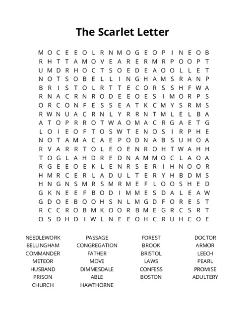 The Scarlet Letter Word Search Puzzle