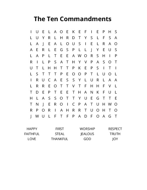 The Ten Commandments Word Search Puzzle