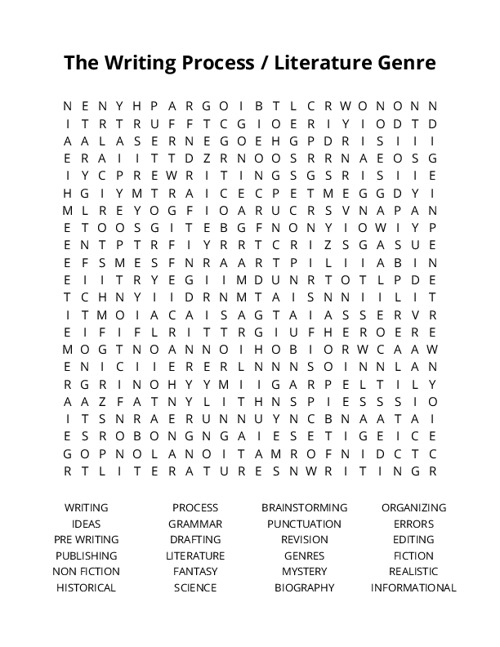 The Writing Process / Literature Genre Crossword Puzzle