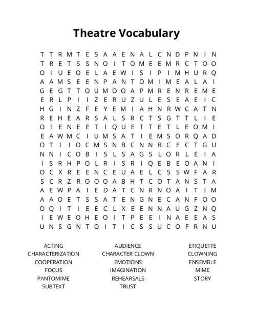 Theatre Vocabulary Crossword Puzzle