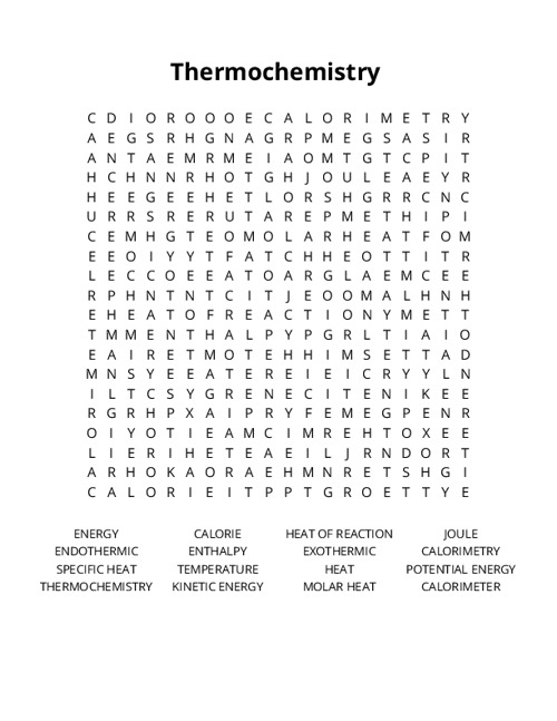 Thermochemistry Crossword Puzzle